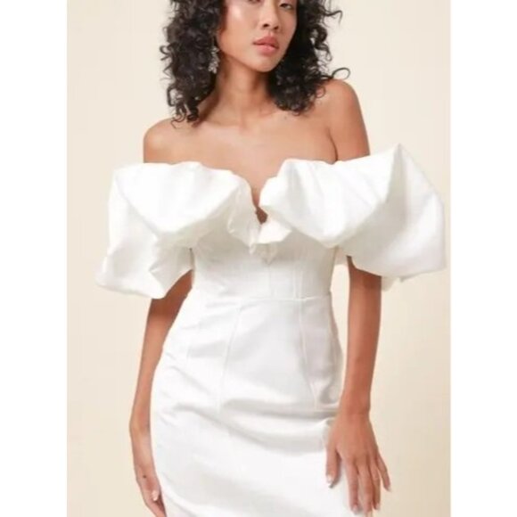 Line & Dot Samara Dress in Off White Small New Womens Ruffle Midi Cocktail Bride - Picture 10 of 16